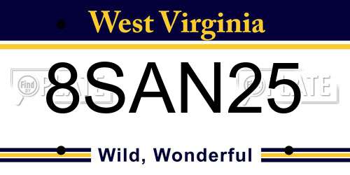 8SAN25 West Virginia License Plate
