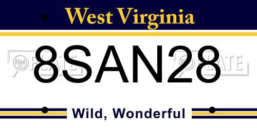 8SAN28 West Virginia License Plate
