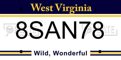 8SAN78 West Virginia License Plate