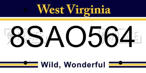 8SAO564 West Virginia License Plate