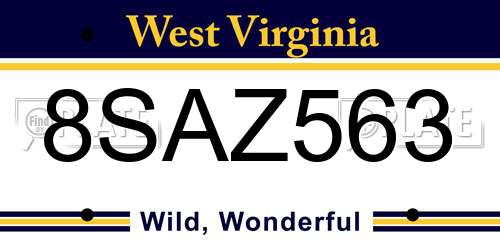 8SAZ563 West Virginia License Plate