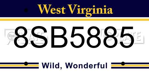 8SB5885 West Virginia License Plate
