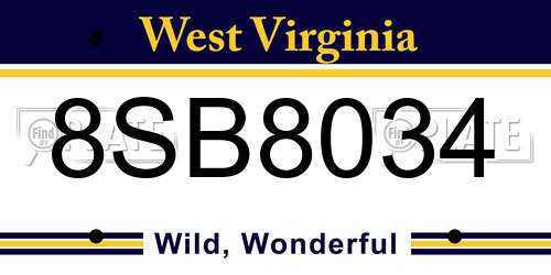 8SB8034 West Virginia License Plate