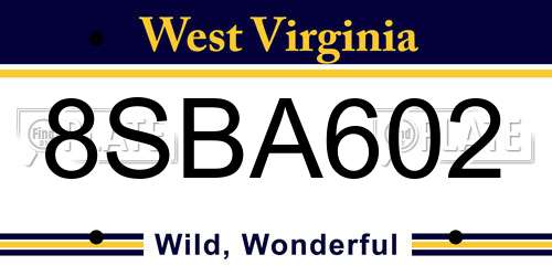 8SBA602 West Virginia License Plate