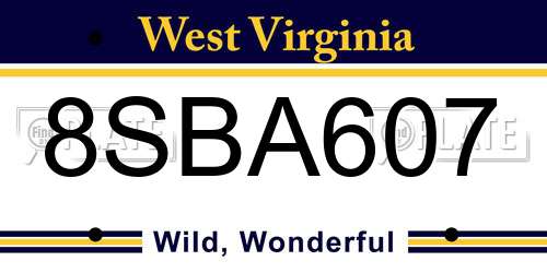 8SBA607 West Virginia License Plate