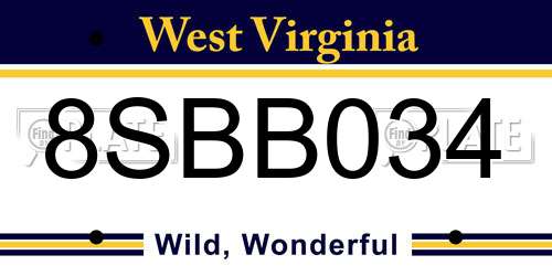 8SBB034 West Virginia License Plate