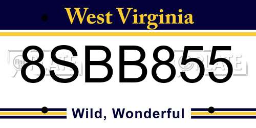 8SBB855 West Virginia License Plate