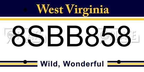 8SBB858 West Virginia License Plate