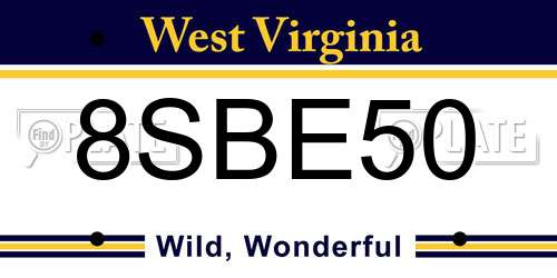 8SBE50 West Virginia License Plate