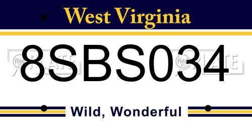 8SBS034 West Virginia License Plate