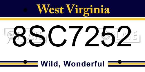 8SC7252 West Virginia License Plate