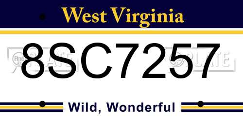 8SC7257 West Virginia License Plate