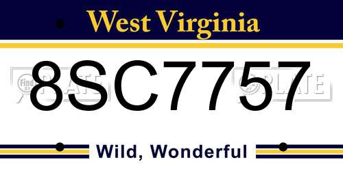 8SC7757 West Virginia License Plate