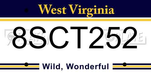 8SCT252 West Virginia License Plate