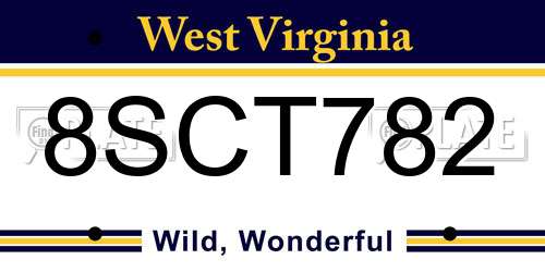 8SCT782 West Virginia License Plate