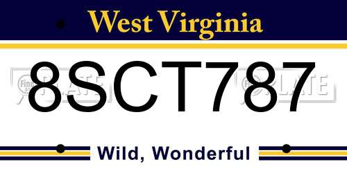 8SCT787 West Virginia License Plate