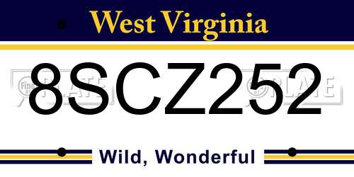 8SCZ252 West Virginia License Plate