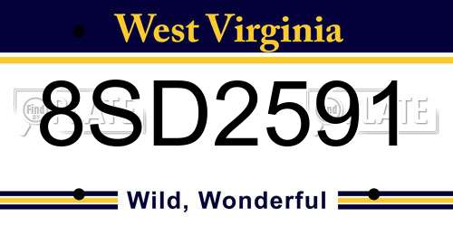 8SD2591 West Virginia License Plate