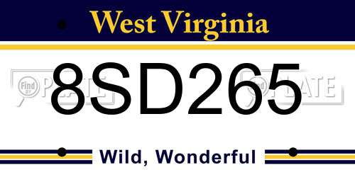 8SD265 West Virginia License Plate