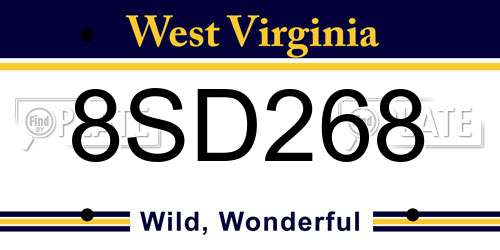 8SD268 West Virginia License Plate