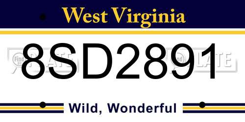 8SD2891 West Virginia License Plate