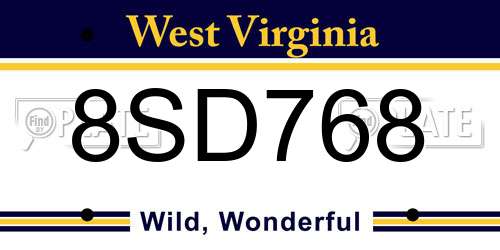 8SD768 West Virginia License Plate