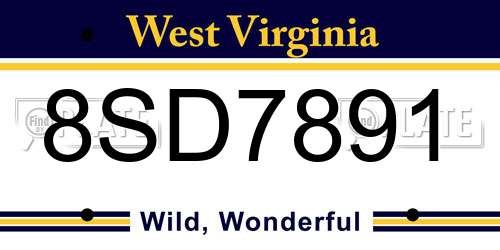 8SD7891 West Virginia License Plate