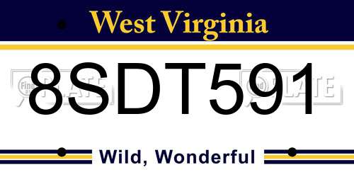 8SDT591 West Virginia License Plate