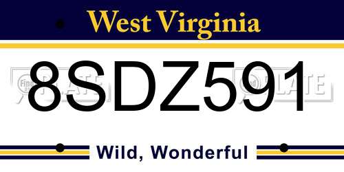 8SDZ591 West Virginia License Plate