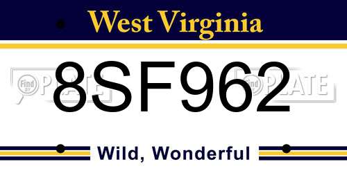 8SF962 West Virginia License Plate