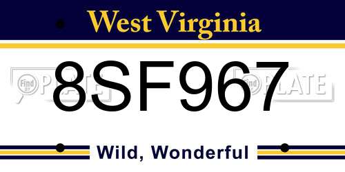 8SF967 West Virginia License Plate