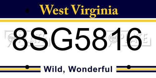 8SG5816 West Virginia License Plate