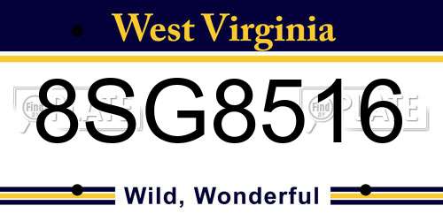 8SG8516 West Virginia License Plate