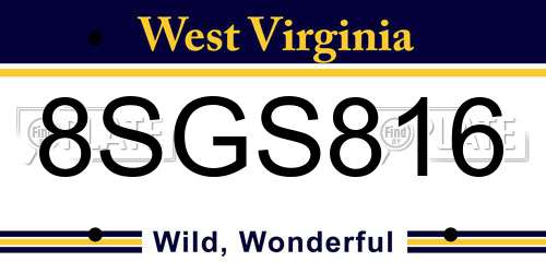 8SGS816 West Virginia License Plate