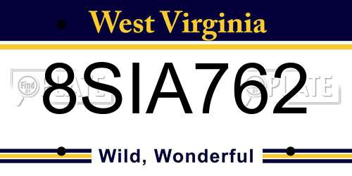 8SIA762 West Virginia License Plate