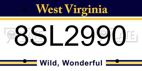 8SL2990 West Virginia License Plate