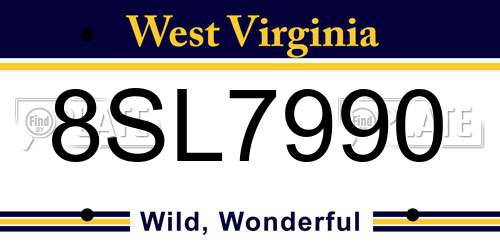 8SL7990 West Virginia License Plate
