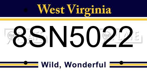 8SN5022 West Virginia License Plate