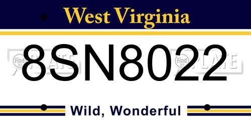 8SN8022 West Virginia License Plate