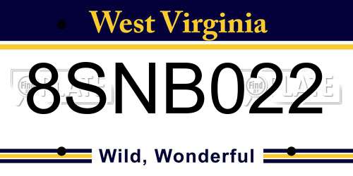 8SNB022 West Virginia License Plate