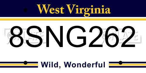 8SNG262 West Virginia License Plate