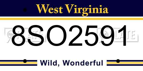 8SO2591 West Virginia License Plate