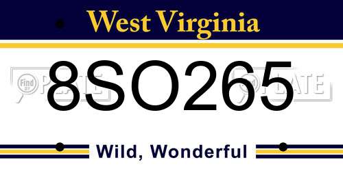 8SO265 West Virginia License Plate
