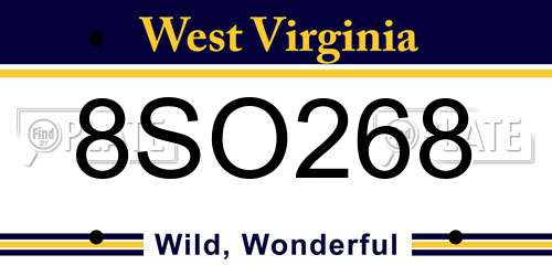 8SO268 West Virginia License Plate