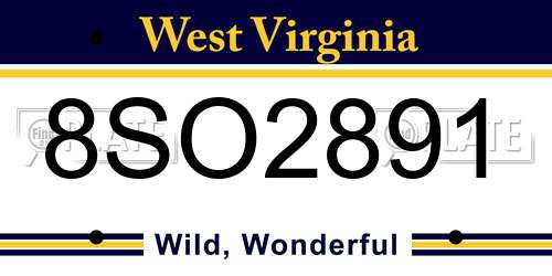 8SO2891 West Virginia License Plate