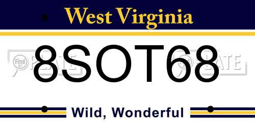 8SOT68 West Virginia License Plate