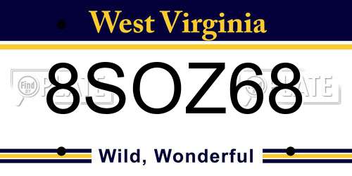 8SOZ68 West Virginia License Plate