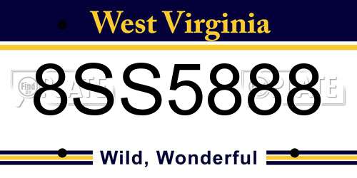 8SS5888 West Virginia License Plate