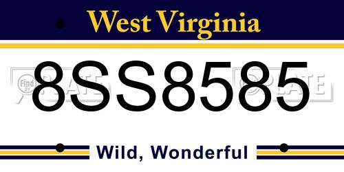 8SS8585 West Virginia License Plate