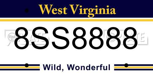 8SS8888 West Virginia License Plate